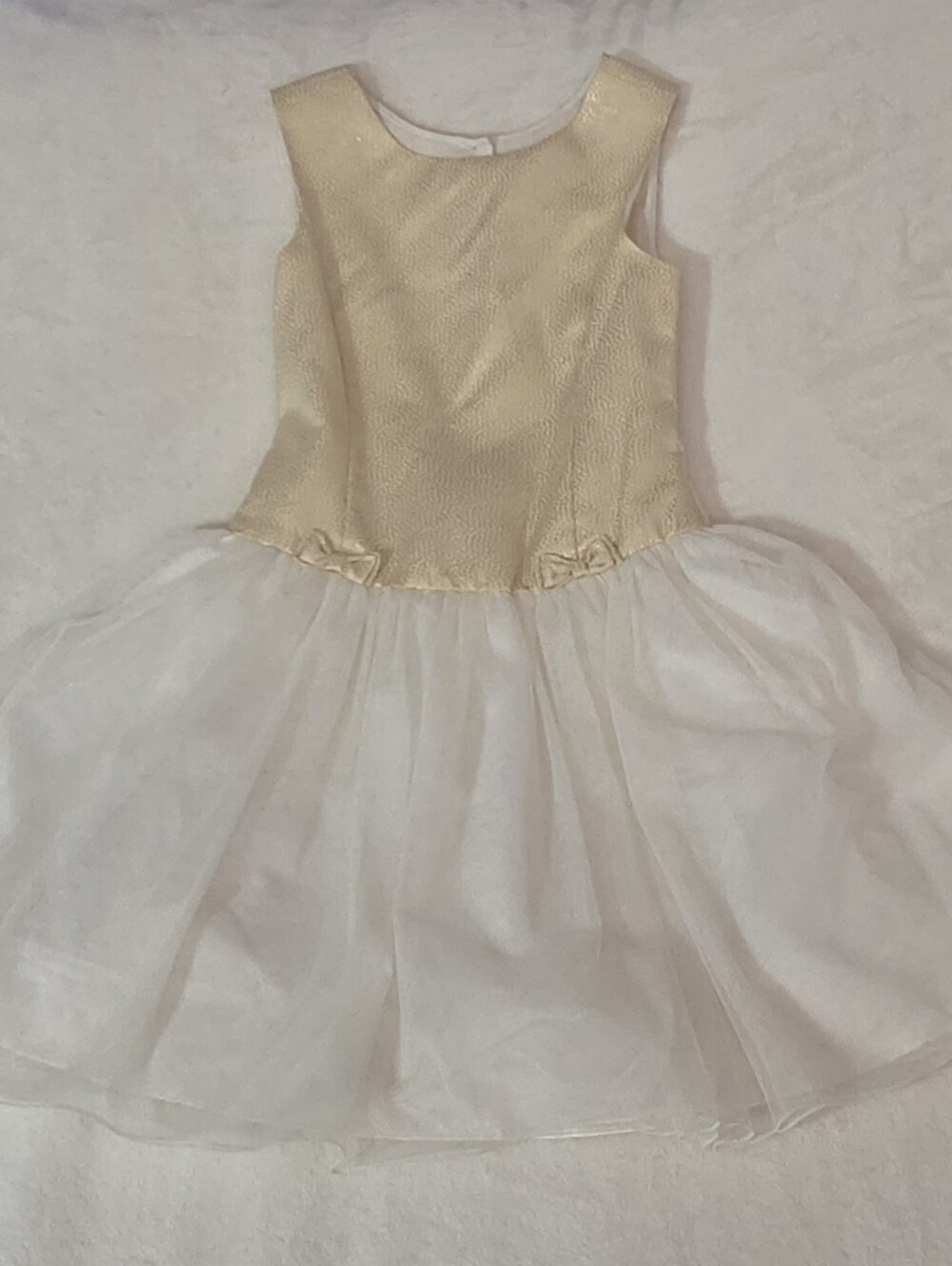 Donna Michelle Girls 12 Gold Ivory Glitter Tulle Formal Party Flower Girl Dress